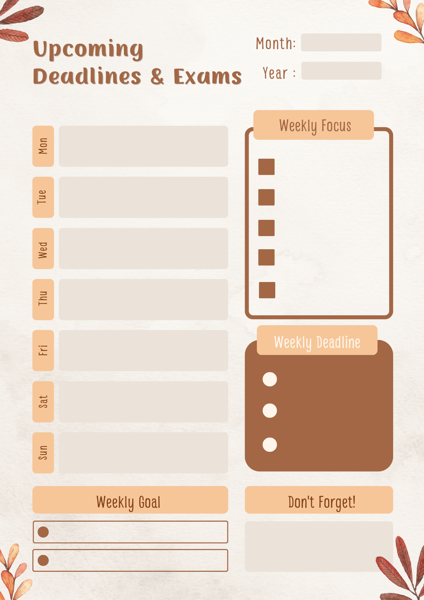 Upcoming Deadlines & Exams