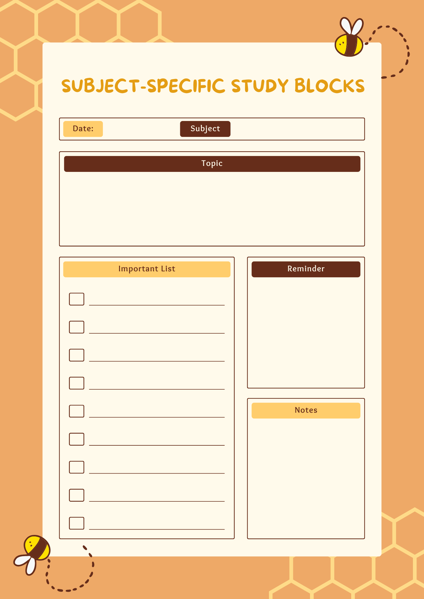 Subject-Specific Study Blocks