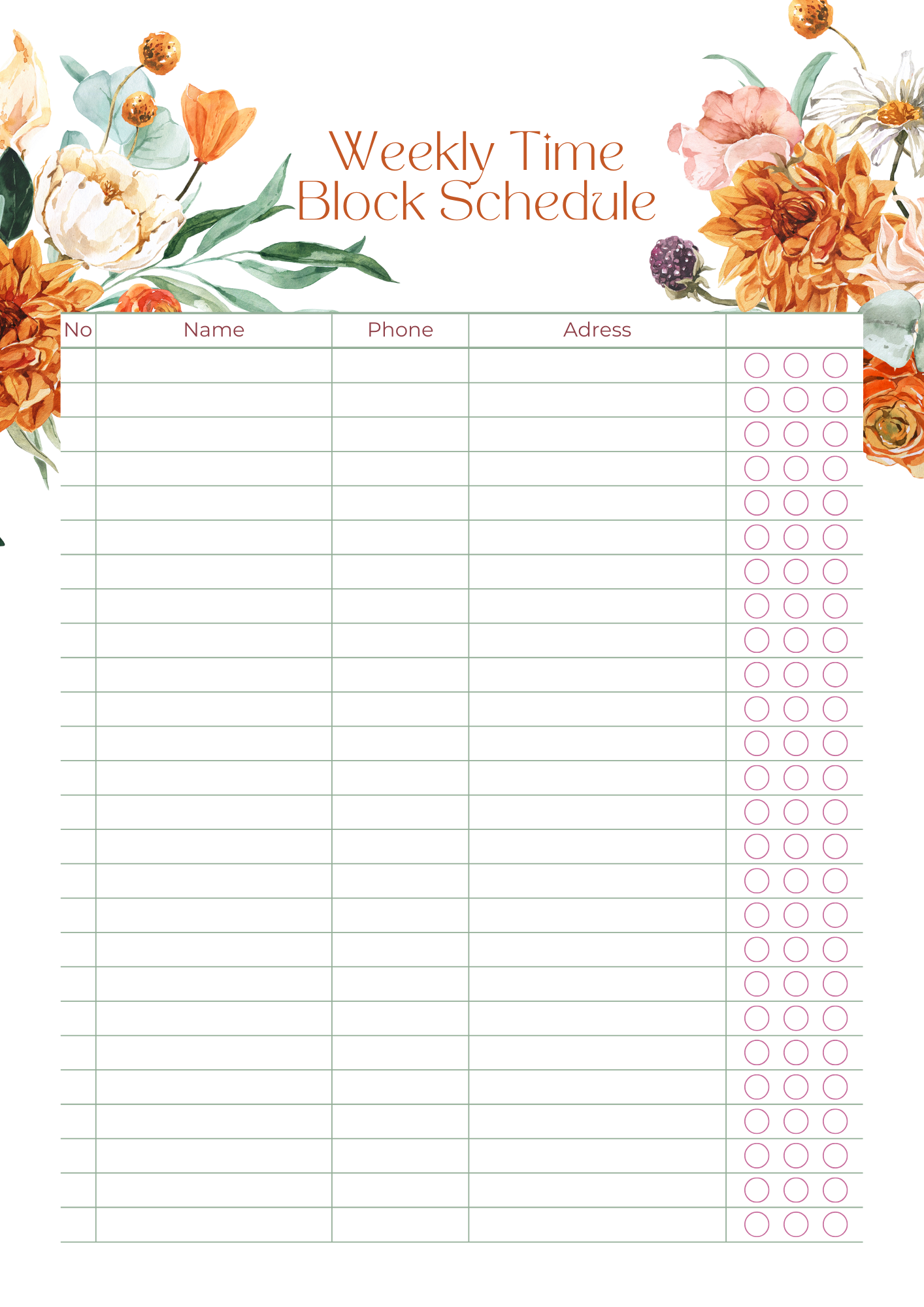 Weekly Time Block Schedule