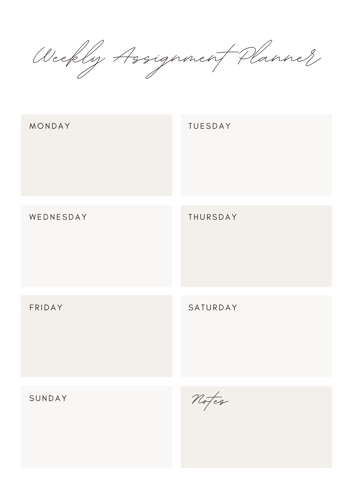 Weekly Assignment Planner