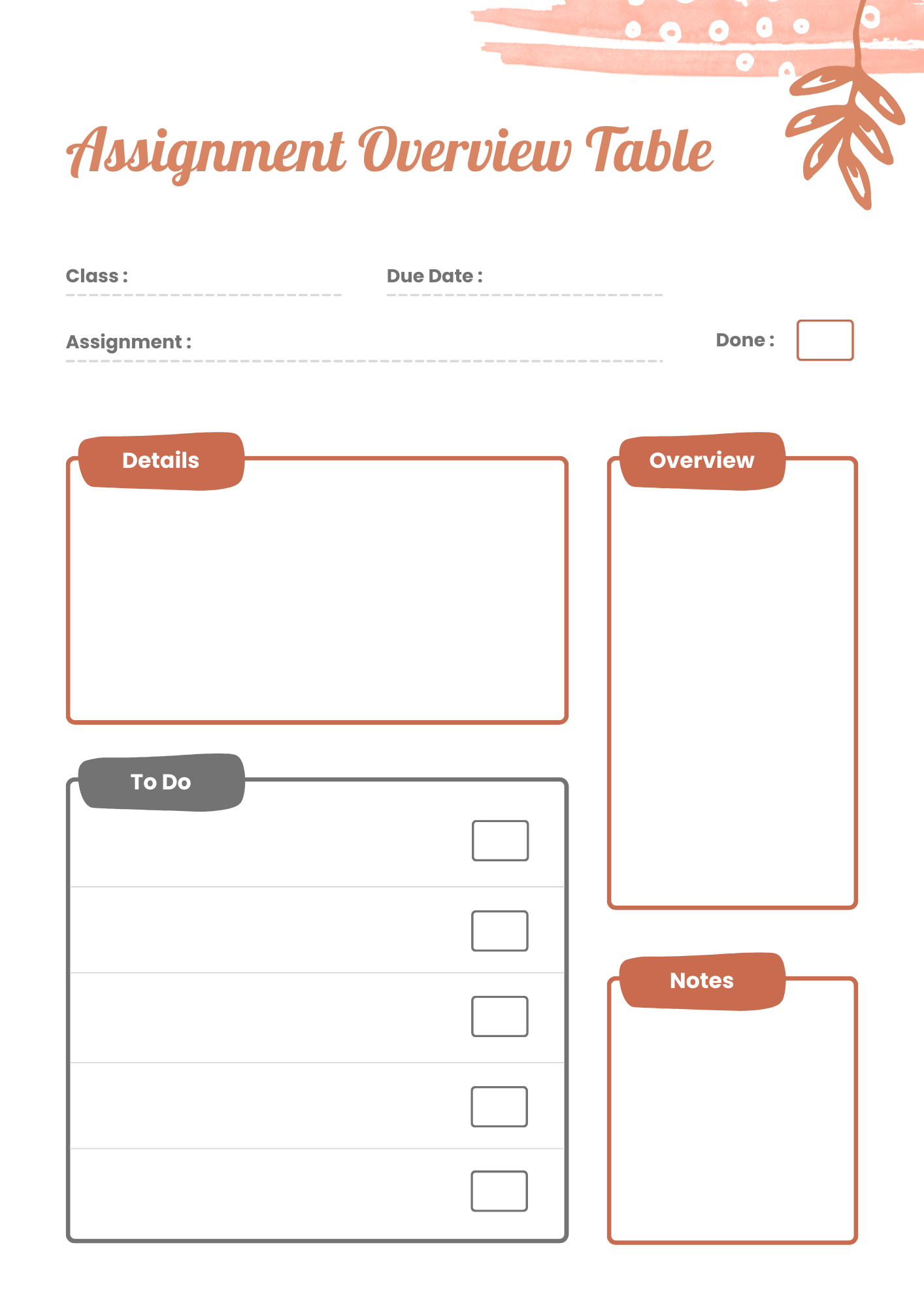 Assignment Overview Table
